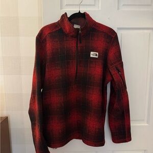 The North Face Men's Plaid Red and Black Zip-Up Fleece Sweater